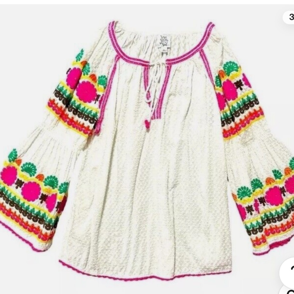 Anthropology Ivy Jane Flare Sleeved Embroidered Tunic